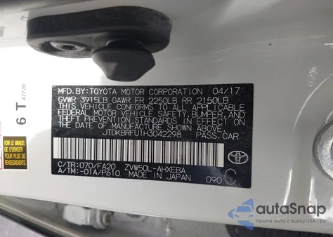 2017 Toyota Prius Four/Four Touring/One/Three/Three Touring/Two/Two Eco from USA, damaged, VIN JTDKBRFU1H3042298